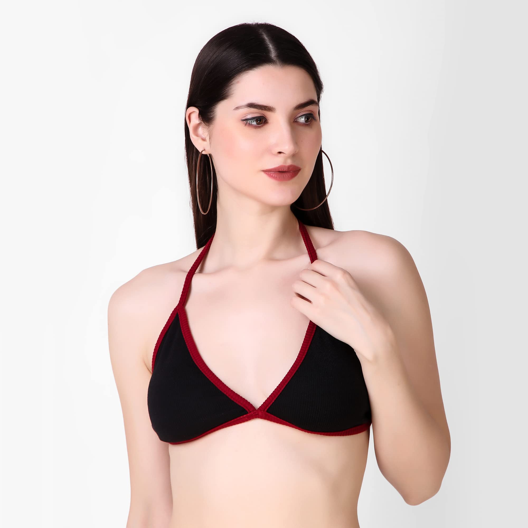 Istyle Can Backless Sleeveless Solid Beachwear Back Tie Up Women Trendy Top Rib Knit/Ribbed Women's Crop Cami Tank Bikini Top for Women | Beach Top (Free Size, Black-MRN) 2