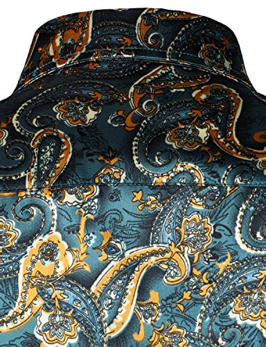 Zeroyaa Men's Hipster Design Silk Like Satin Button Up Paisley Dress Shirt For Party Prom Zlcl31-101-Teal Large #TOP5