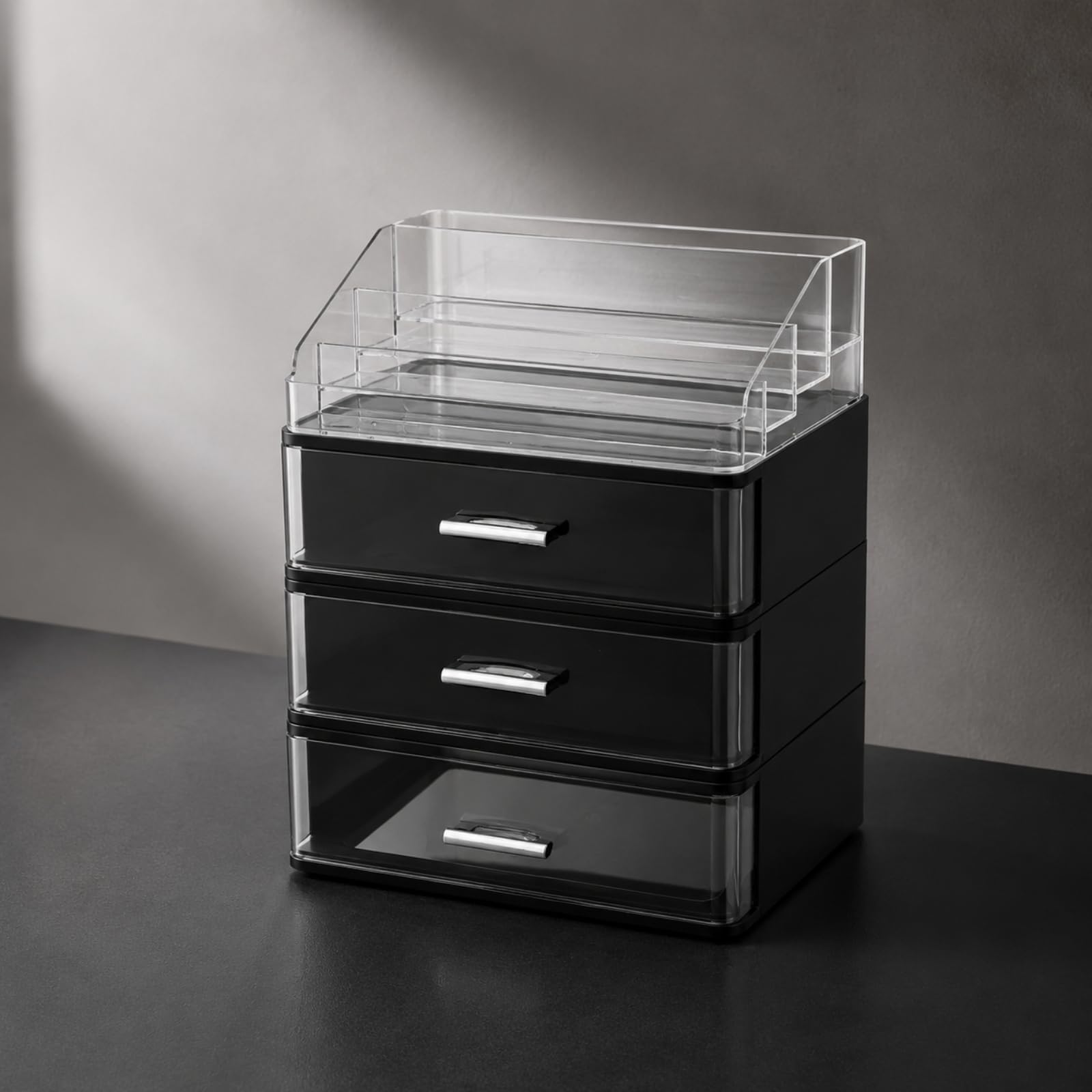 TISHITA Make-up-Organiz mit transparentem Obteil einfaches Design Kosmetik-Organiz mit Schubladen vielseitig Kosmetikorganiz für Badezimm, 3-Stufig