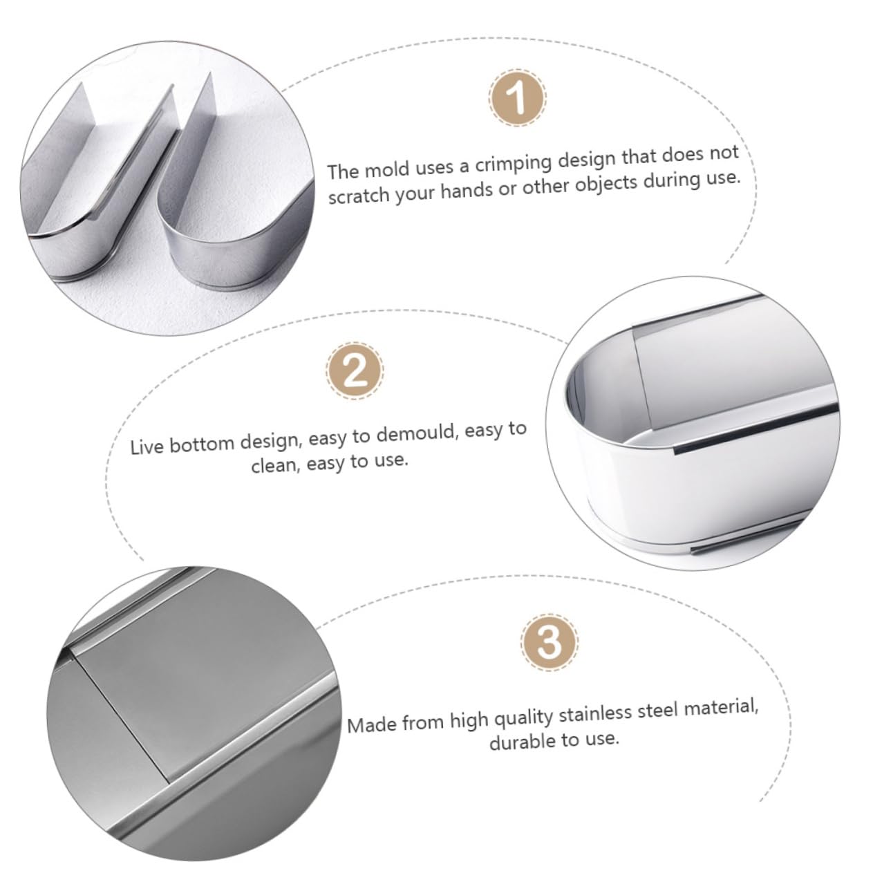 BRIGHTFUFU Professional Baking Tool Stainless Steel Cake Mold Oval Shape Easy to Demold Cle