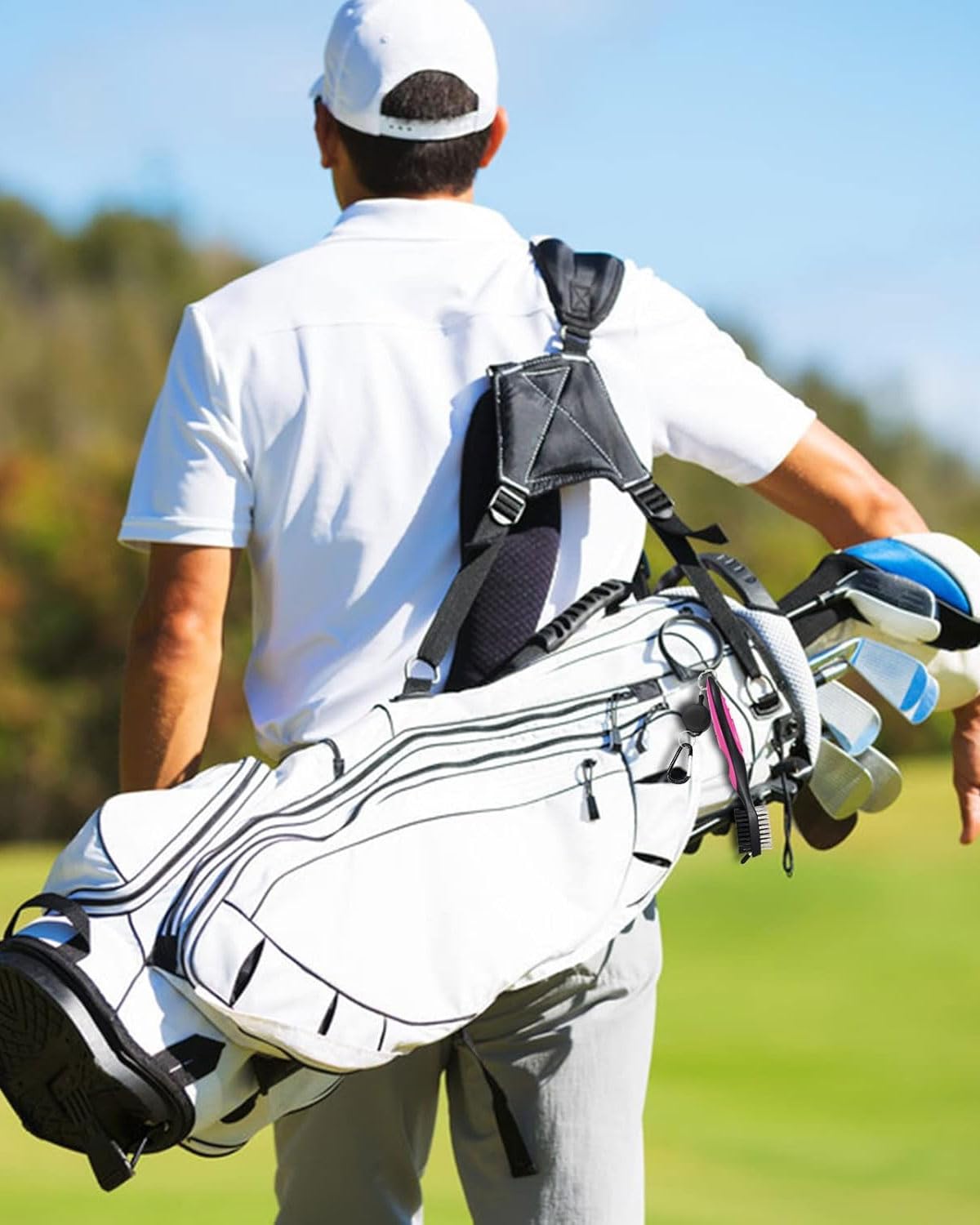 Spazzola per Mazze da Golf e Pulisci Groove Spazzola Doppio Lato Nylon, Acciaio con Setole per Pulire Faccia e Groove delle Mazze – Completo di Moschettone per Aggancio Comodo alla Sacca