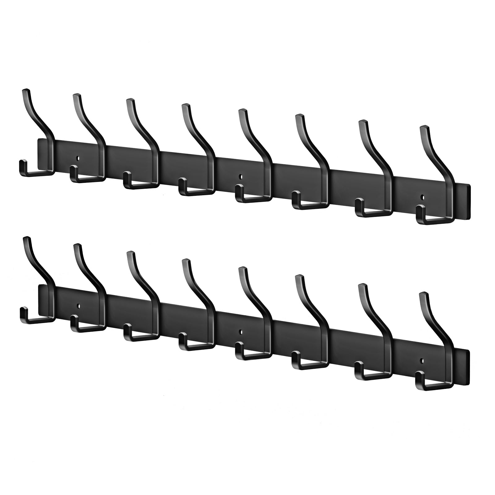 MEIJO Coat Hooks Wall Mounted Stainless Steel, Black Coat Rack Wall Mounted with 8 Hooks Heavy Duty Coat Hooks for Door, Bathroom, Bedroom, Kitchen (Black, 8 Hooks, 2 Pack)