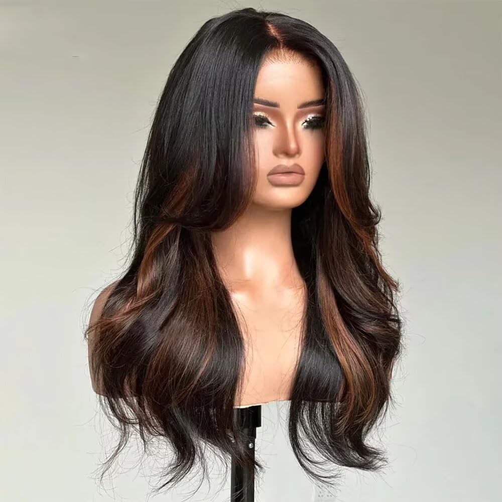 16 Inch Ombre Brown #1B/4 Colored Body Wave Lace Front Wigs Human Hair Pre Plucked Glueless Wigs Human Hair 150% Density Body Wave 13x4 HD Transparent Frontal Wigs Deep Wave for Women