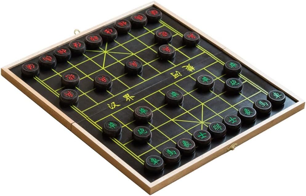 Chinese Chess (Xiangqi) Travel Set,Foldable Board Xiangqi Portable Chinese Chess Game Set (Color : Black, Size : 59 * 64 * 2.5cm)