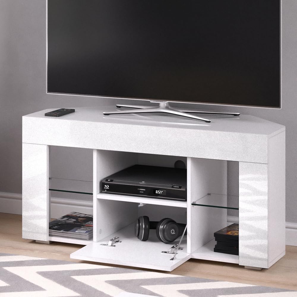 Vicco Mobile tv Denver, Bianco, 100 x 50 cm | adatto come supporto TV con ripiani aperti e chiusi