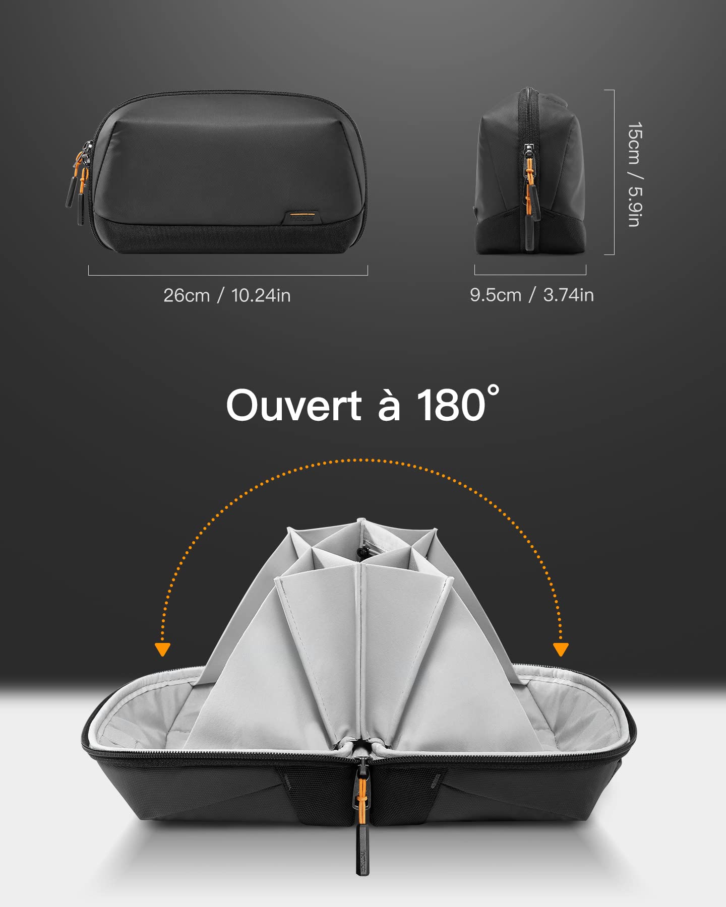Inateck Sac de Rangement Câbles,Organisateur d'accessoires électroniques avec poignée,Pochette Organisateur de Gadgets, résistant aux éclaboussures étui de Transport pour