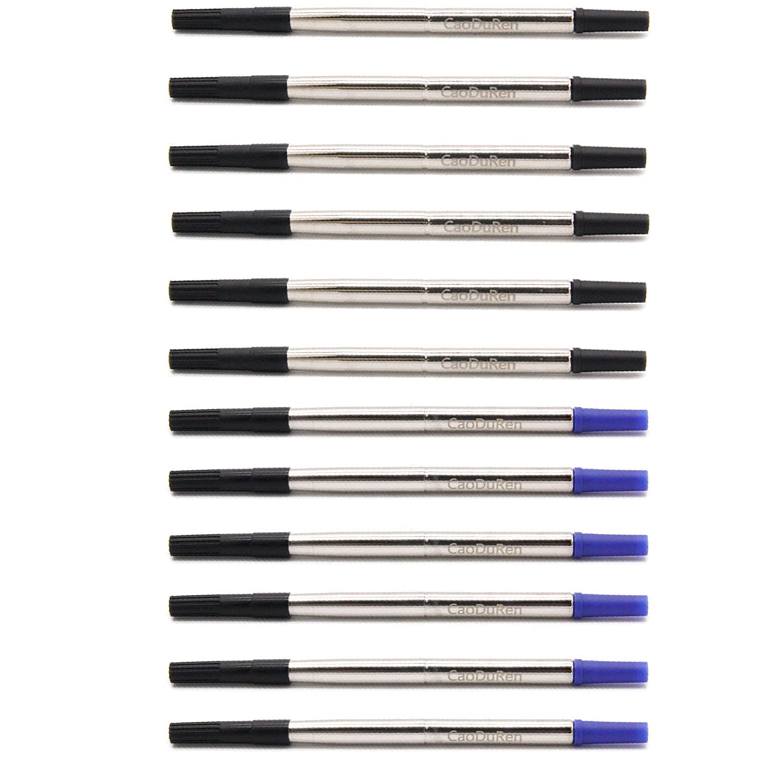 CaoDuRen 0.7mm Tip, 4.56” 116mm Long, 0.28" 7 mm Diameter, Ballpen Rollerball Compatible Pen Refills. Compatible with Parker Item Numbers: 1905323, 3021531, German Ink, (Blue 6PCS + Black 6PCS)