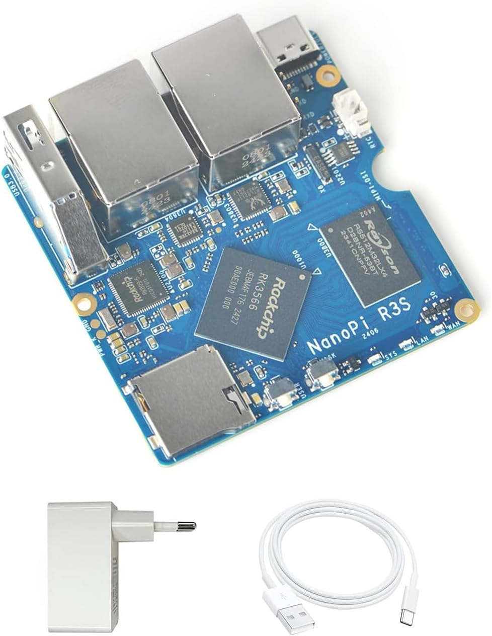NanoPi R3S Mini OpenWRT Router, 2GB LPDDR4X RAM, Dual Ethernet Gbps for smart home and office applications, IoT NAS Gateway supporting Debian Ubuntu OS (R3S SBC2 Board, 1