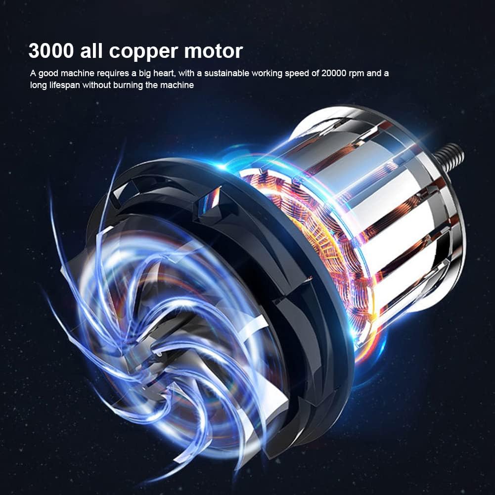 Diagram illustrating the internal structure of a 3000W all-copper motor with cooling fins and electrical windings.
