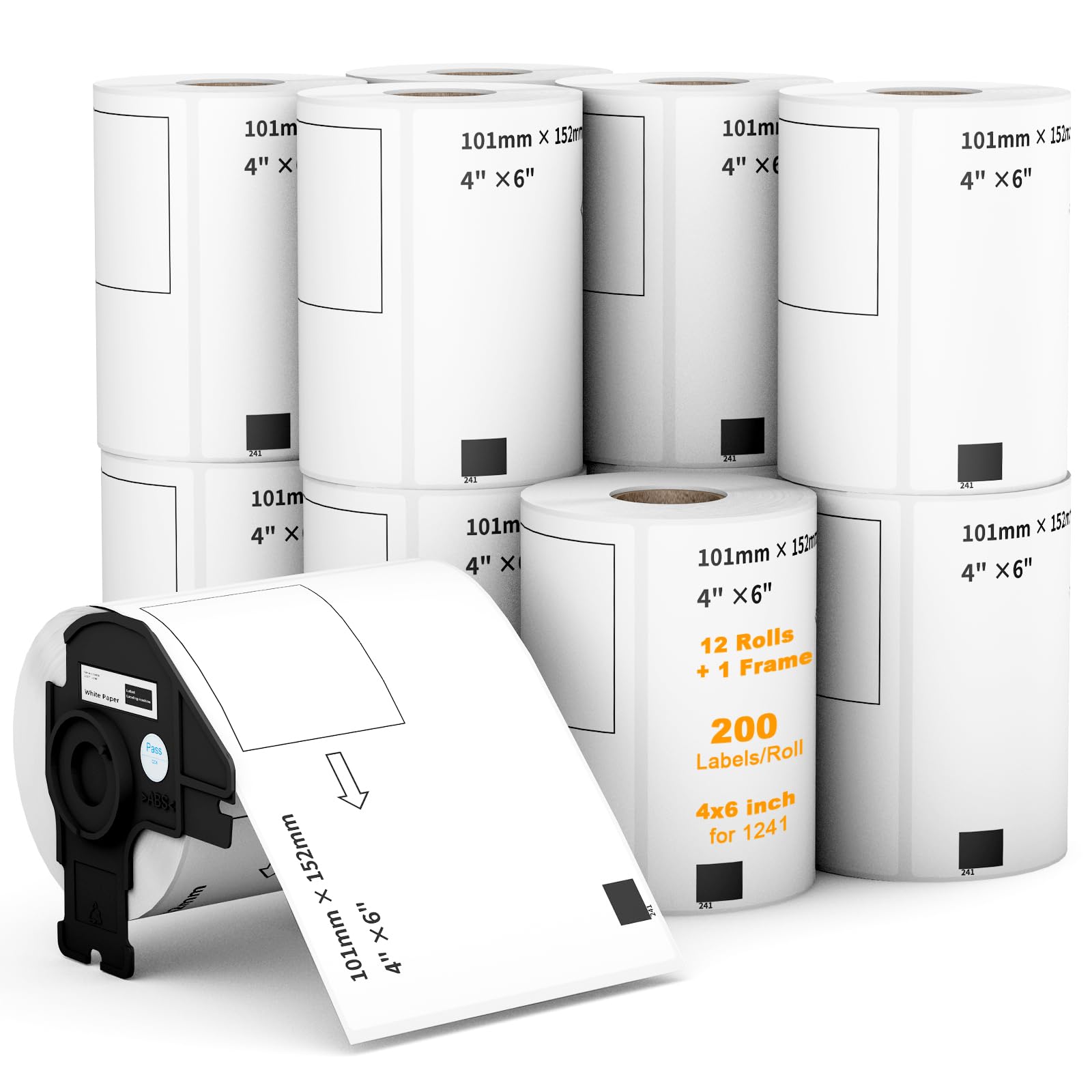 Digi DK-1241 White Address Labels For Brother QL-1050, QL-1060N, QL-1100 – 4x6, 200/Roll, 4pk