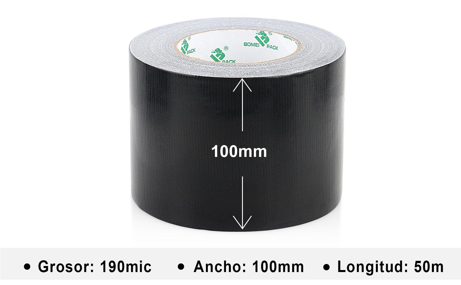 BOMEI PACK Cinta adhesiva americana 100mm x 50 m, negro cinta impermeable de tela de para reparaciones, bricolaje, manualidades, uso en interiores y exteriores