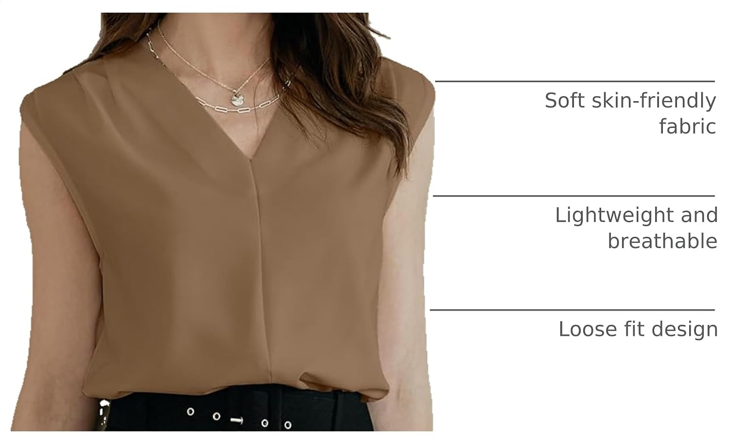  Business Casual Tops for Women Pleated V Neck | Sleeveless Tank Top,Work Blouses Dressy,Professional Interview Outfits,Office Clothes,Under Blazers and Suit Jackets thumbnail