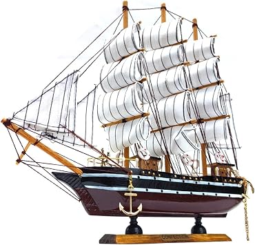 Model shipHandmade Sailboat, Ocean Themed Sailboat Model, Mediterranean Sailboat, Wooden Sailboat Suitable for Home and Office desks White sail, Brown Hull