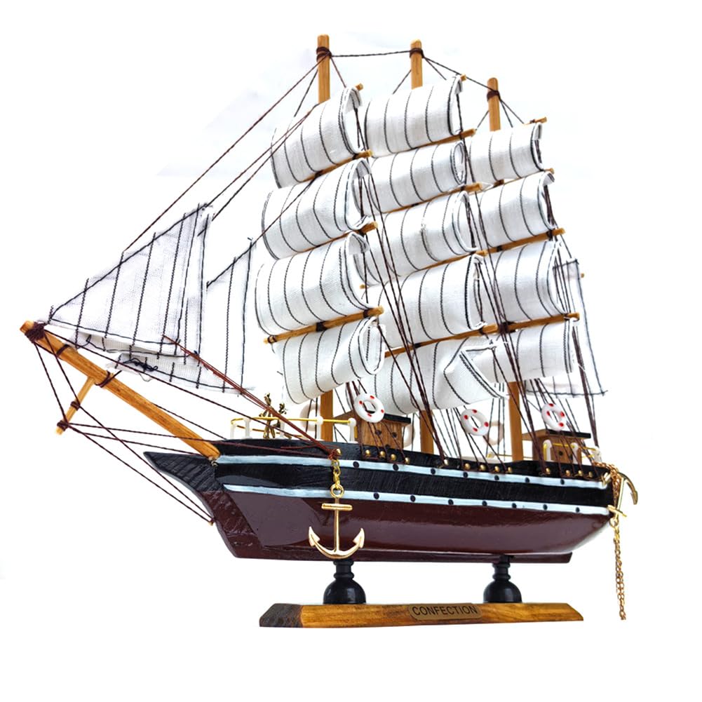 Bateau à voile en bois lisse décoration marine jaune pour la maison