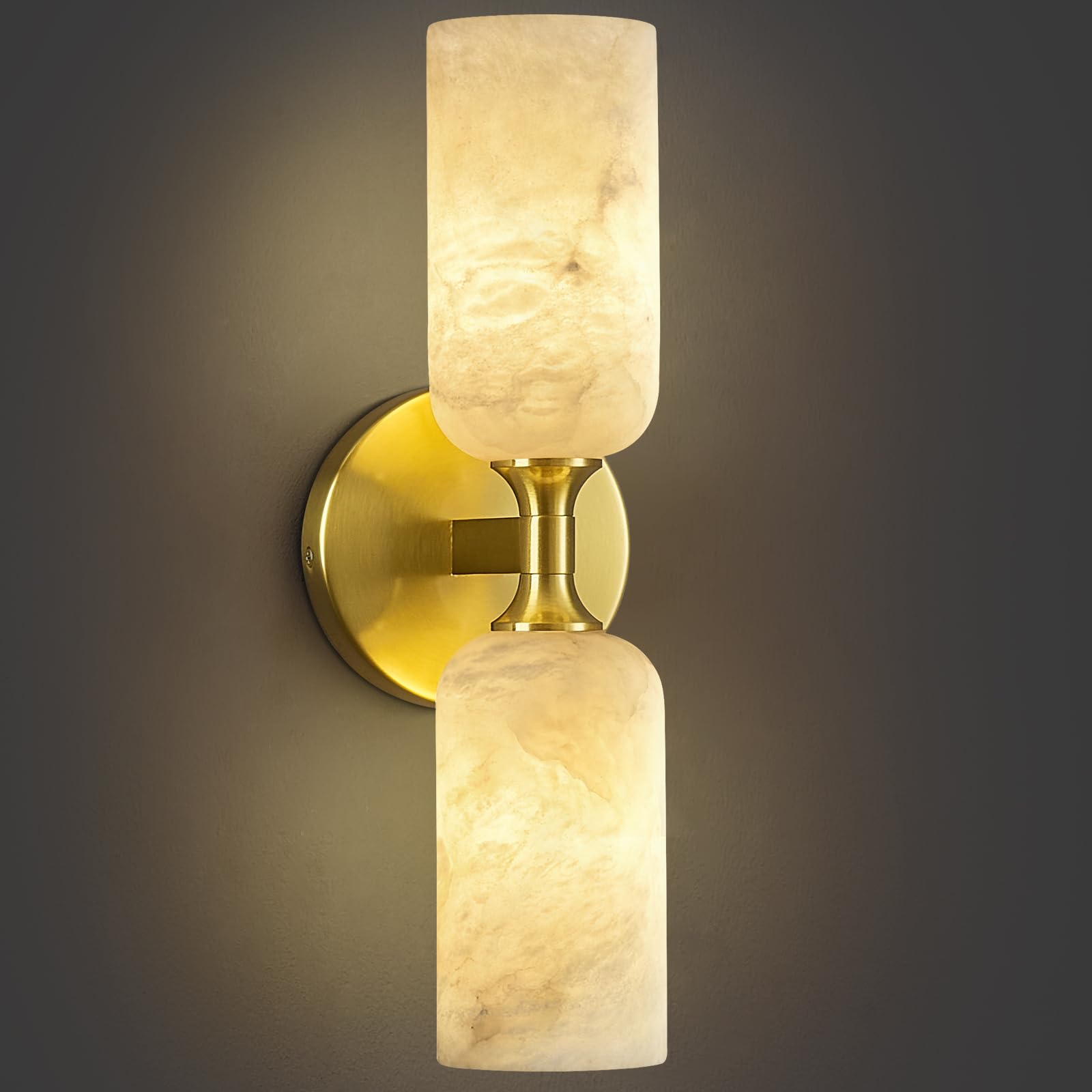Photo 1 of LMQNINE Natural Alabaster Wall Sconces Modern Gold Wall Lamp 14in Milky White Alabaster Vanity Wall Lighting for Bedroom Bathroom Staircases Hallway?Included G9 Bulb,1 Pack?