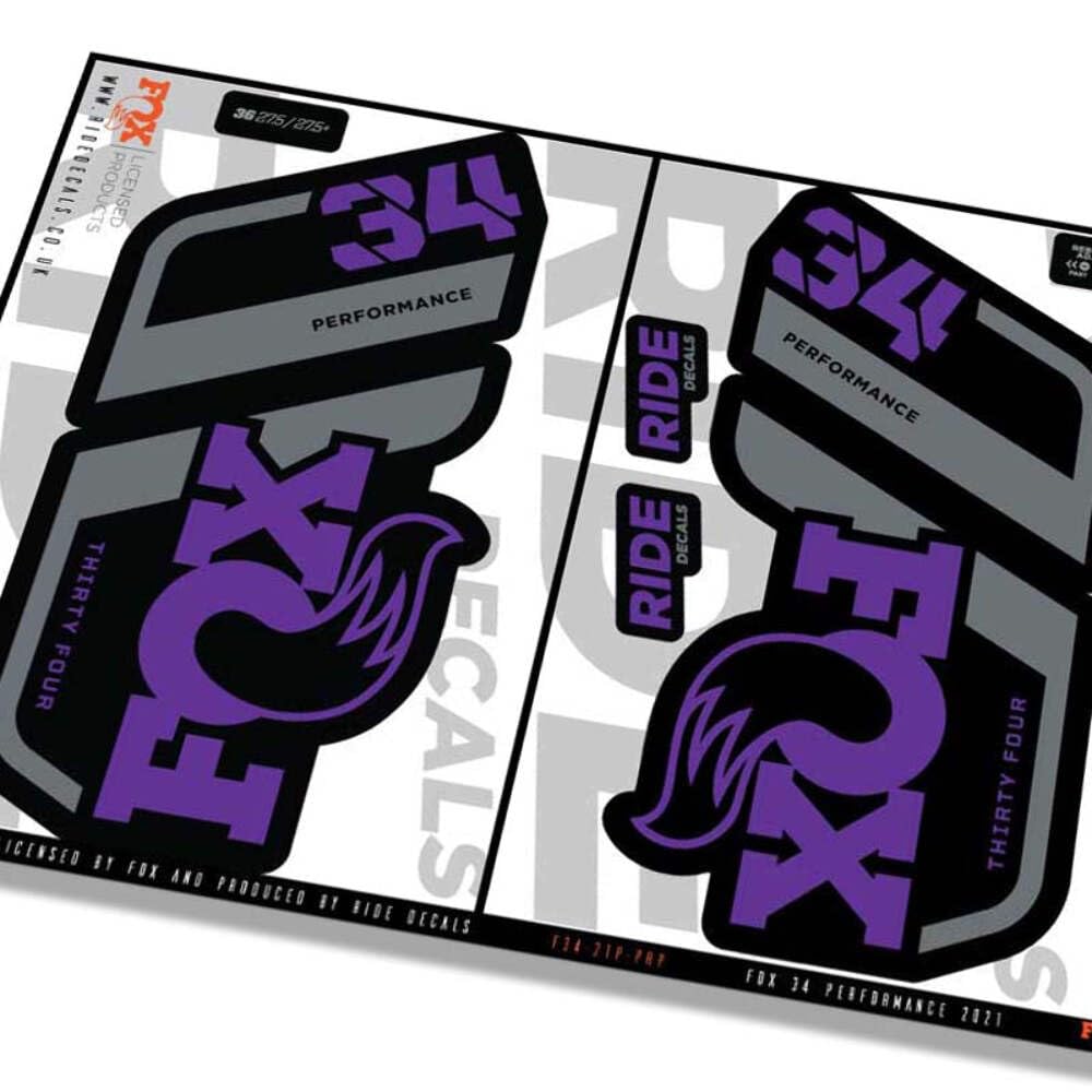 Fox 34 Performance 2021 Fork Decals - Purple - Licensed by Fox Gloss