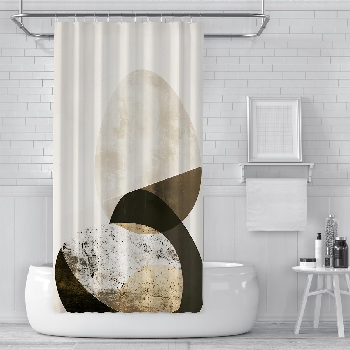 Rideau de douche déco salle de bain tons terre modernes W180xL200 cm
