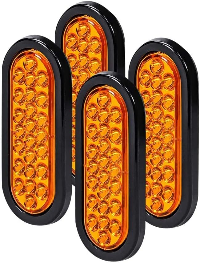 Luz trasera ámbar de 6 pulgadas con 24 LED de advertencia para remolque, luces estroboscópicas ovaladas para camión, certificación DOT, luz trasera