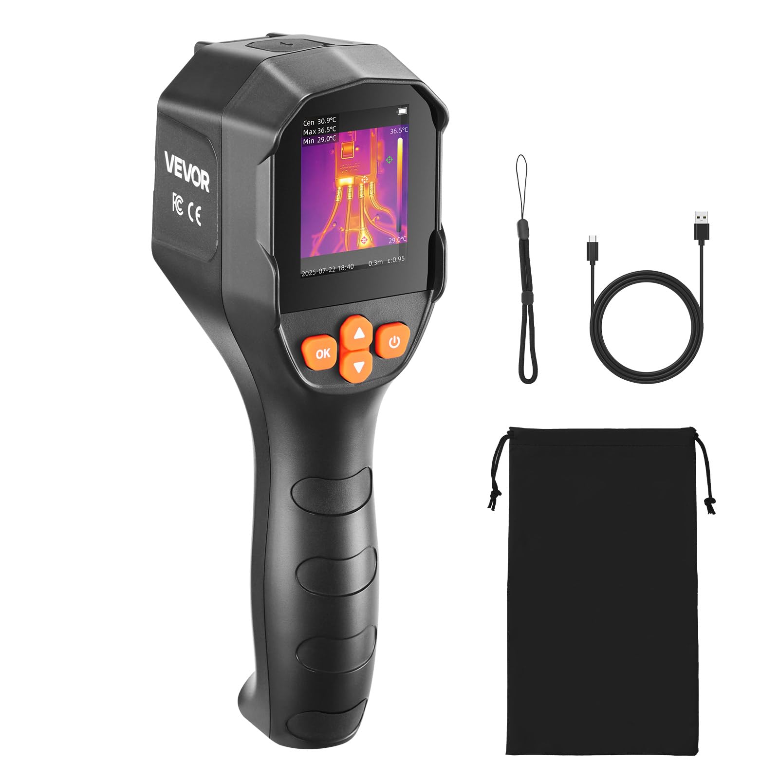 VEVOR Wärmebildkamera, TISR Superauflösung 240x180, handheld Thermokamera mit 2 MP visueller Kamera, 96x96 IR-Auflösung, 25 Hz Bildwiederholfrequenz, -20-550 °C, 4 Bildmodi & 6 Farbpaletten