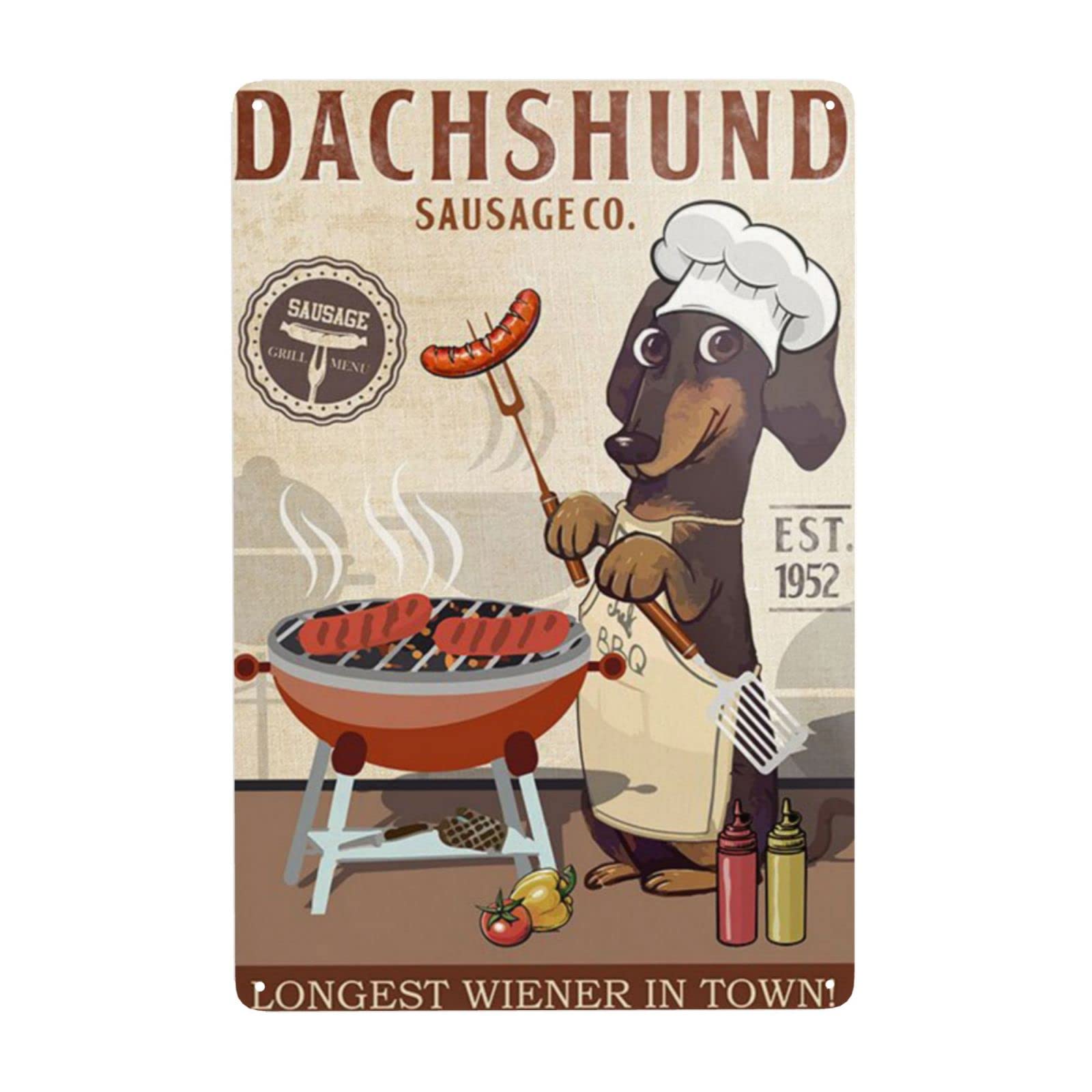 AZOLID Metal Tin Sign Dachshund Dog Sausage Co. Longest Wiener In Town Tin Sign Vintage Bar Club Cave Home Kitchen Rustic Wall Art Decor Funny Sign 14X20CM