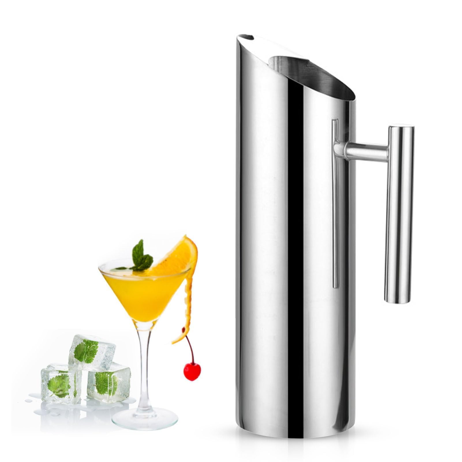 Pichet à eau en acier inoxydable,pichet inox, Cruche à Eau avec Bec verseur et Anse, Pichet à Eau en Acier Inoxydable 1,5 litres Carafe Eau, cruche à eau 1.5L avec garde-glace(1,5 L)