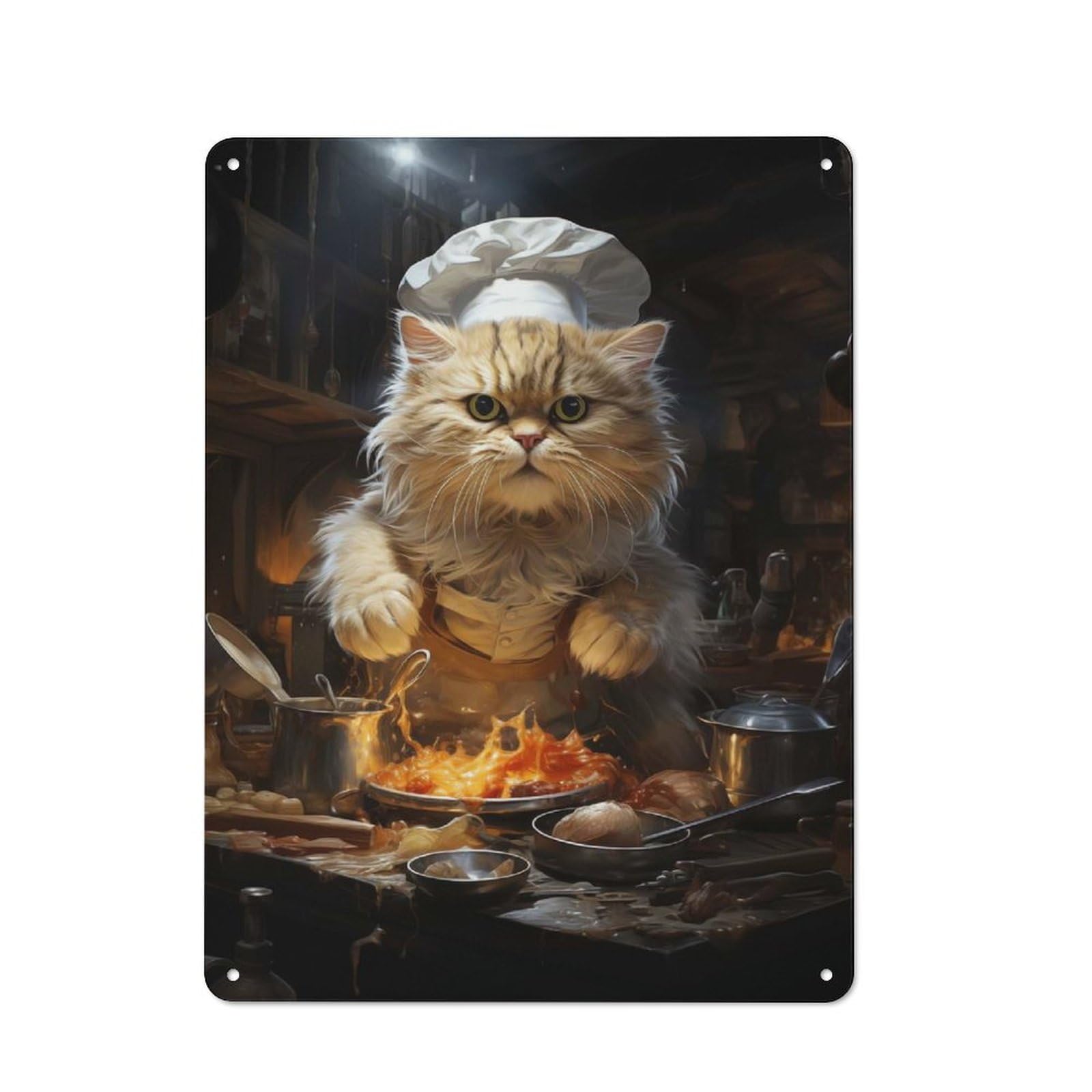Junmoney Cat Chef Kitchen Nostalgic Decorative Tin Plaque 40X30cm Featuring Classic Pub Decor For Cafe, Pub, Workshop Or Home Bar