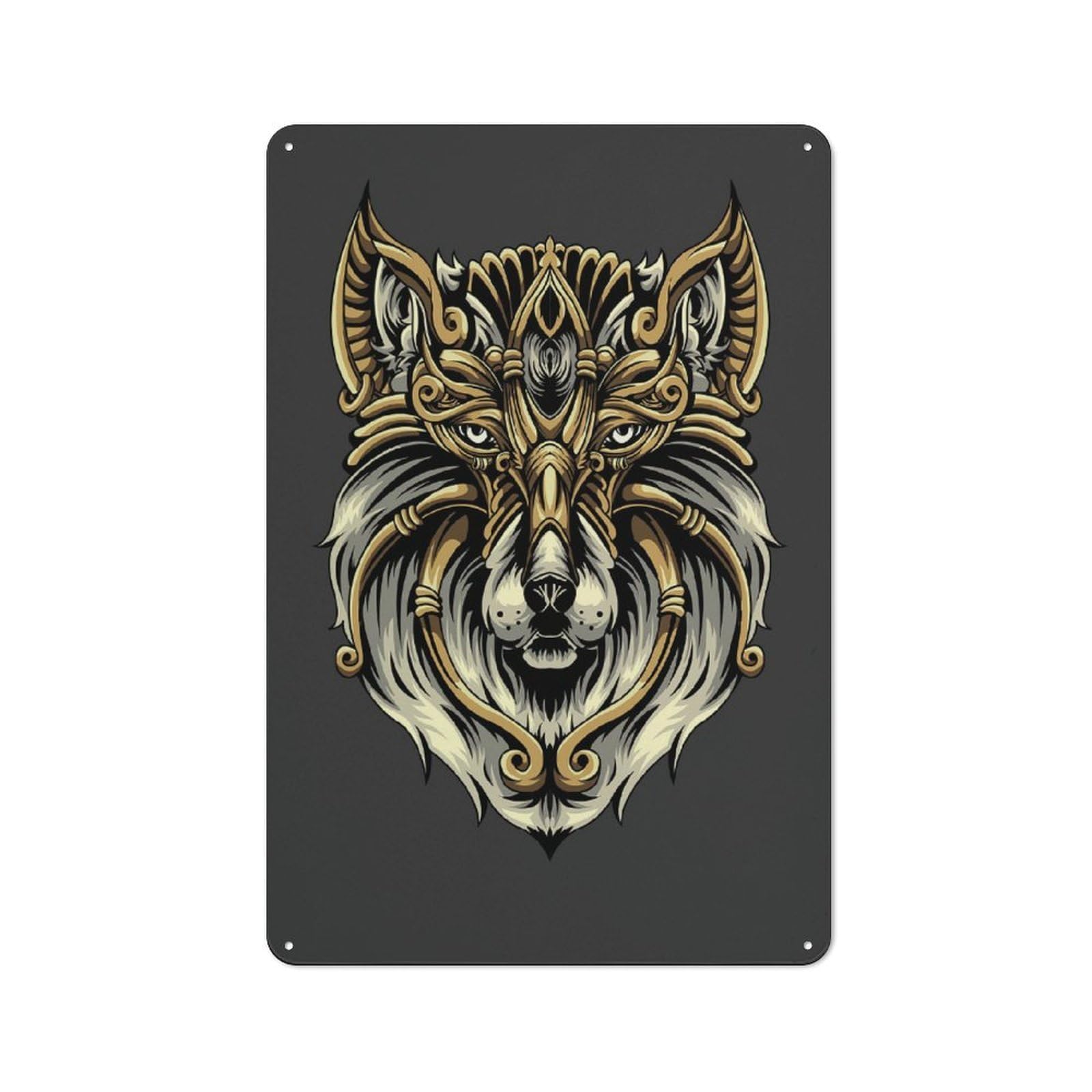 Mythical Wolf Industrial Metal Wall Decor 30x20cm, Tin Sign for Workshop, Basement, Shed Or Games Room