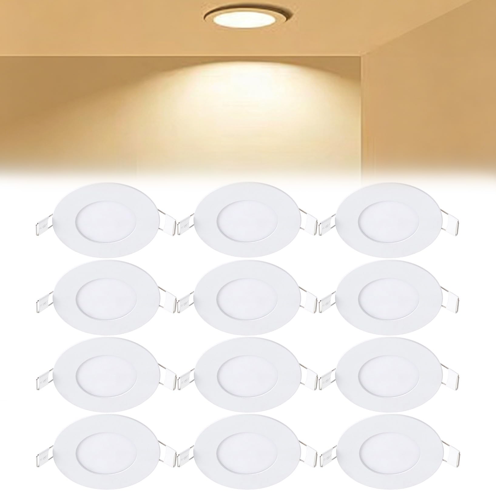 VOGHMOLD 3W Ultra Slim LED Downlight 3 inch, 3000K Recessed Ceiling Light, Cut Φ70-75mm, AC85-265V Flush Mount Spotlights Aluminum Round Panel Lights for Office Hallway, 12 Pack