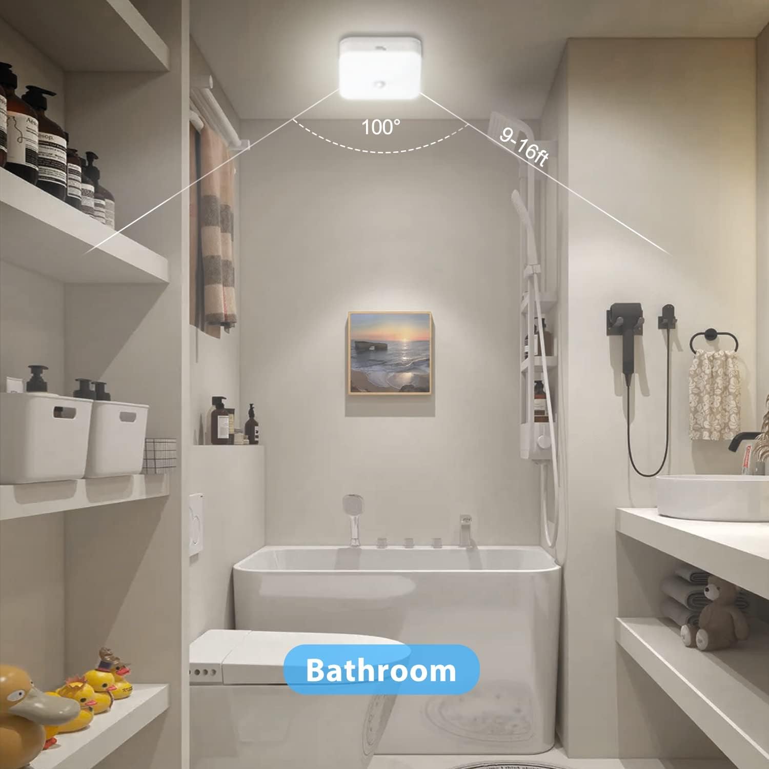 Toowell 2 pezzi Lampada da soffitto con sensore di movimento interno, lampada LED con batteria, ricaricabile, alimentata a batteria, per bagno, cantina, corridoio