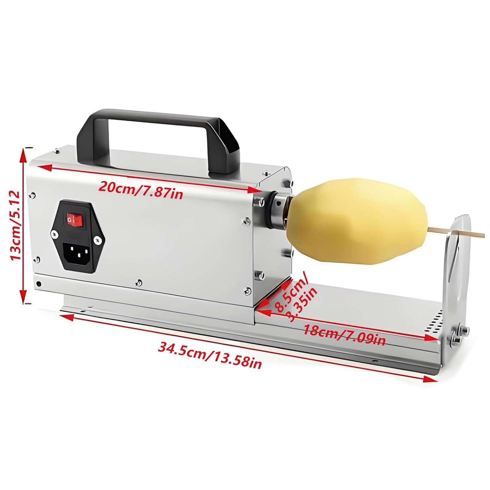 Cortador de papas fritas eléctrico, rebanadora de espiral de papa comercial | varilla de empuje fija, mango ergonómico, cuchilla afilada de acero inoxidable reemplazable, zanahorias, pepinos, perro ca