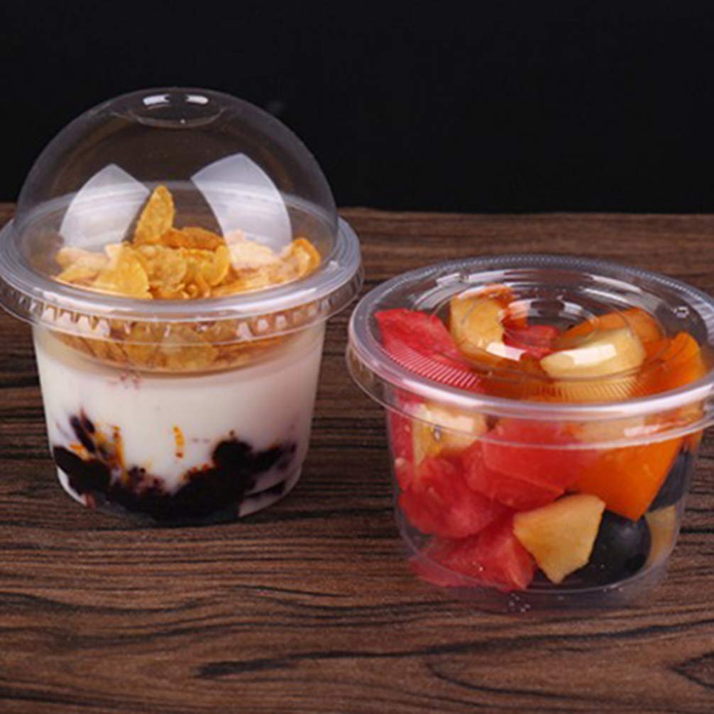 DOITOOL 100pcs Takeaway Cups Disposable Dessert Bowls Disposable Salad Cups with Lids Ice Cream Containers