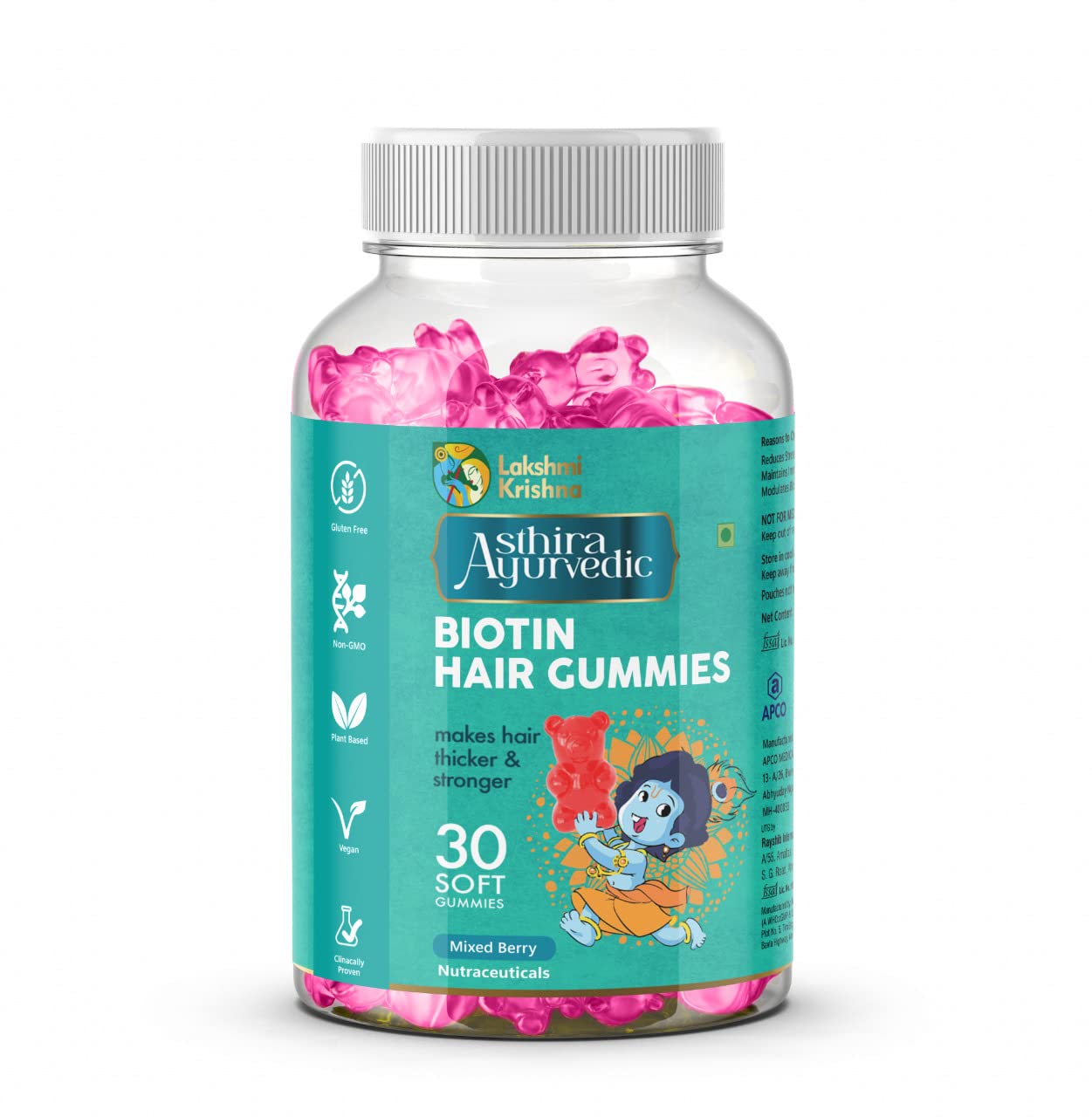 Lakshmi Krishna Naturals Biotin Hair Gummies | Supports Hair Growth & Hair Fall Control | With Zinc, Vitamins & Prebiotics | No Added Sugar | 30 Gummies