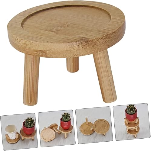 Miniatura 9 de MERRYHAPY 2 piezas de maceta base jarrón soporte de estante de madera soporte de mesa soporte de exhibición de maceta platillo de bambú rojo