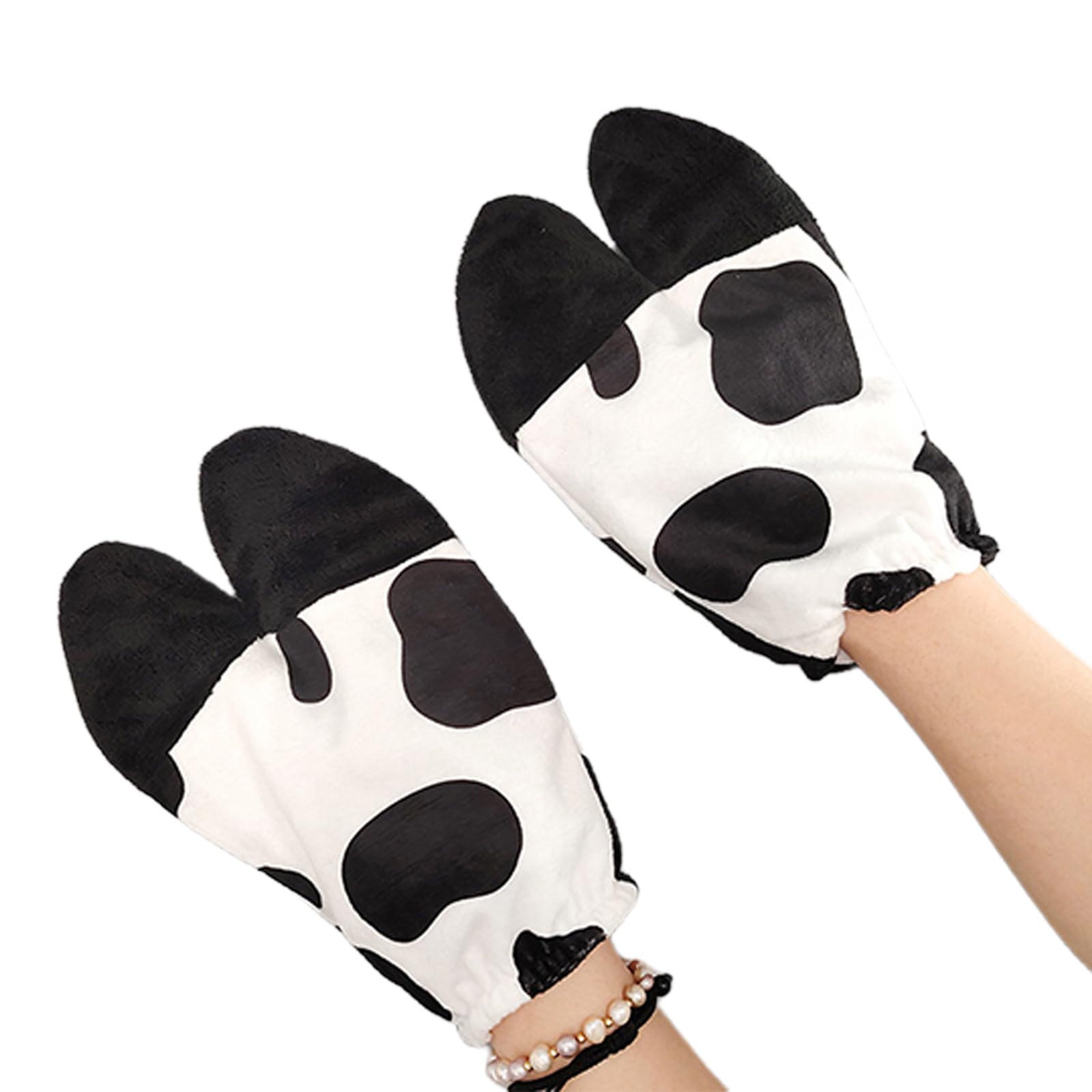 OSNIYAW Cow Costumes, Cow Ears, Headband, Tail, Paws, Gloves, Animal Costume Set, Accessories for Halloween, Cosplay, Fancy Dress, Paw Gloves, Cow hoof black white, One Size