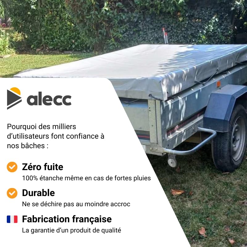 Bâche remorque Erka – 156 x 100 x 10 cm – PVC 640g/m² étanche & renforcé – Gris – Fabrication française