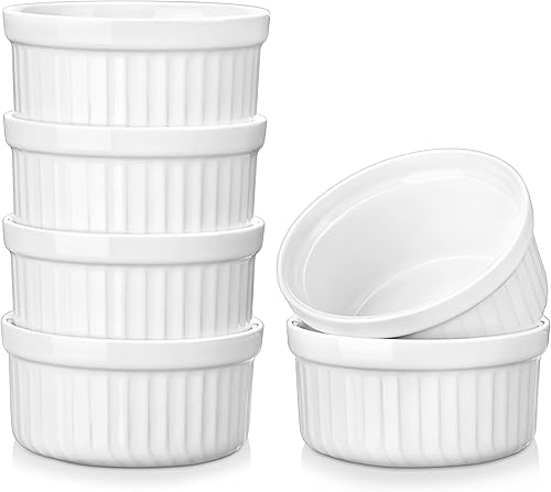 vancasso Forte - Juego de 6 ramequines de 4 onzas, aptos para horno, moldes de estilo clásico para hornear, soufflé de gres, tazas de natillas,