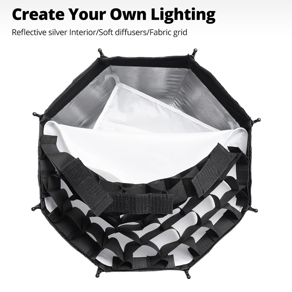 AMBITFUL Mini softbox a sgancio rapido da 45 cm, con supporto Bowens, pieghevole, installazione rapida con diffusori, griglia a nido d'ape, borsa (PS45)