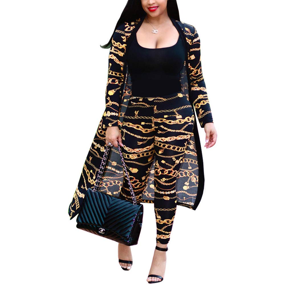 SHANWU Women's 2 Piece Set Tie Dye Printed Long Sleeve Cardigan High Waist Trousers Outfits, 9189-black, XXX-Large