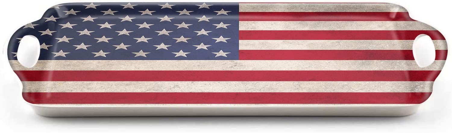 Serving Tray Decorative Tray with Handles Multi-Purpose Rectangular Serving Trays for Restaurant, Parties, Coffee Table, Kitchen - American Flag