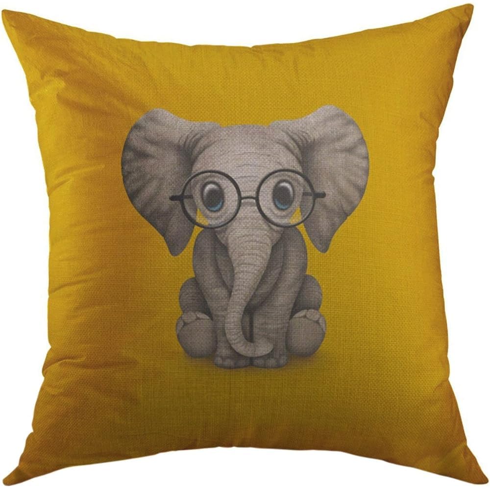 Pillow Cover Wearing Cute Baby Elephant With Reading Glasses Eye Pillow Protectors Soft Cushion Covers Cozy Throw Pillow Case For Sofa Modern Home 45x45 cm