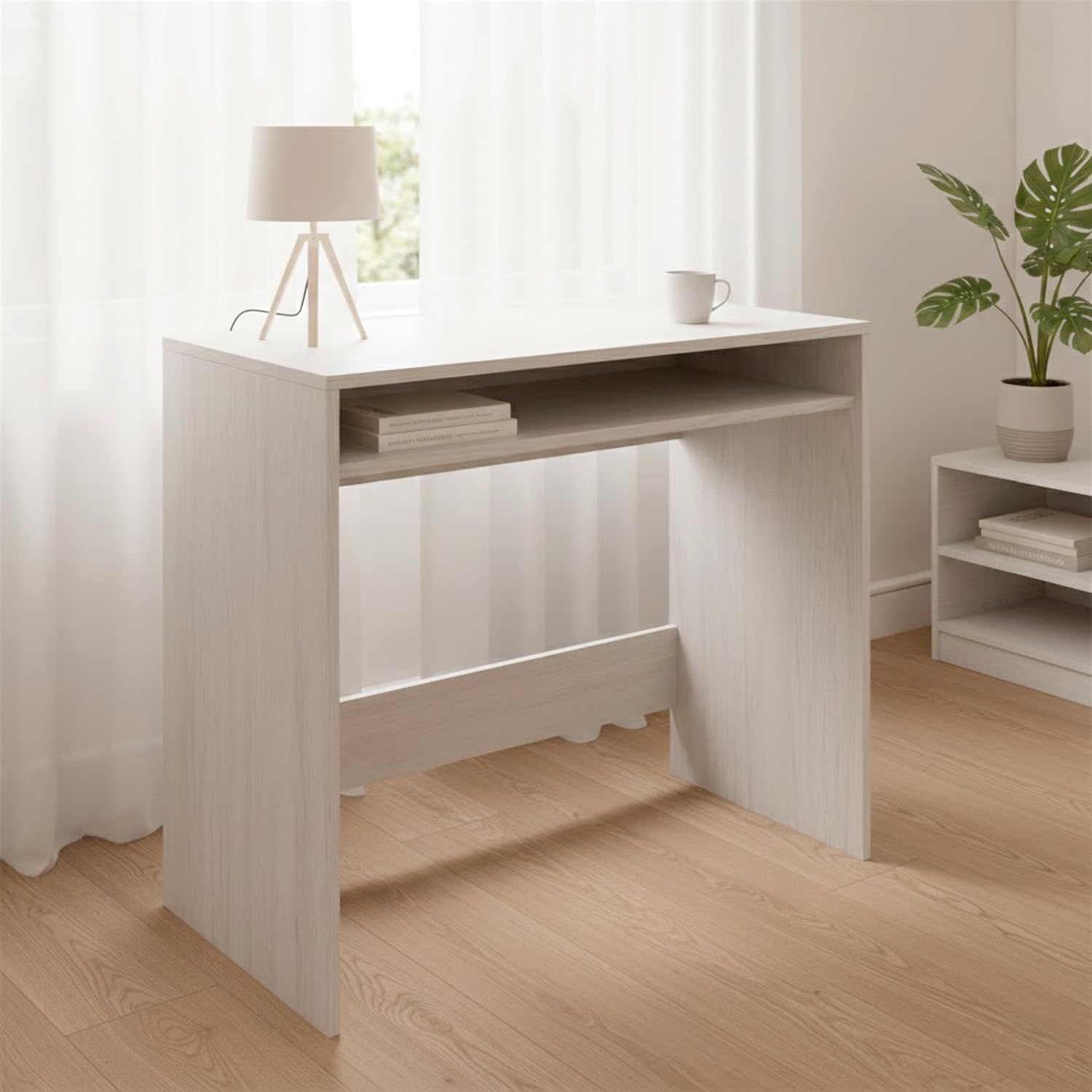 Arreditaly Scrivania Da Studio Compatto Tavolo Con Vano Portaoggetti Integrato Design Moderno Per Home Office Cameretta E Smart Working 79 x 43 x 78 Cm Bianco Frassino