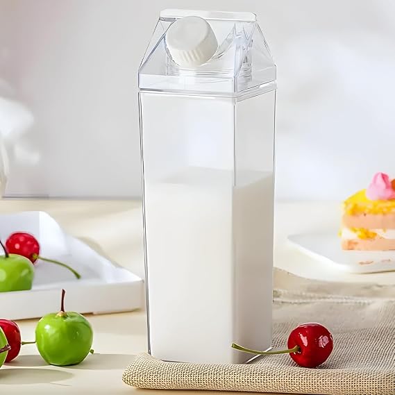 Transparent Mica Milk and Water Bottle Box, 500ml, Square Shaped, With Lid