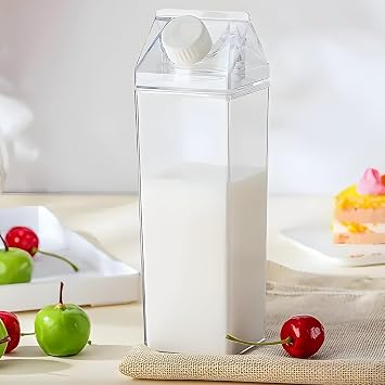 Transparent Mica Milk and Water Bottle Box, 500ml, Square Shaped, With Lid