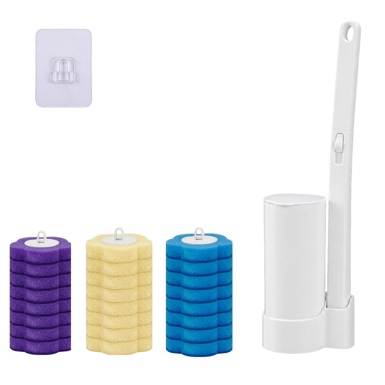 Escobilla de inodoro desechable, cepillo de inodoro y soporte con almohadillas de repuesto limpiadoras, cepillo de inodoro montado en la pared, kit de inicio de varita de inodoro, 24 recambios para