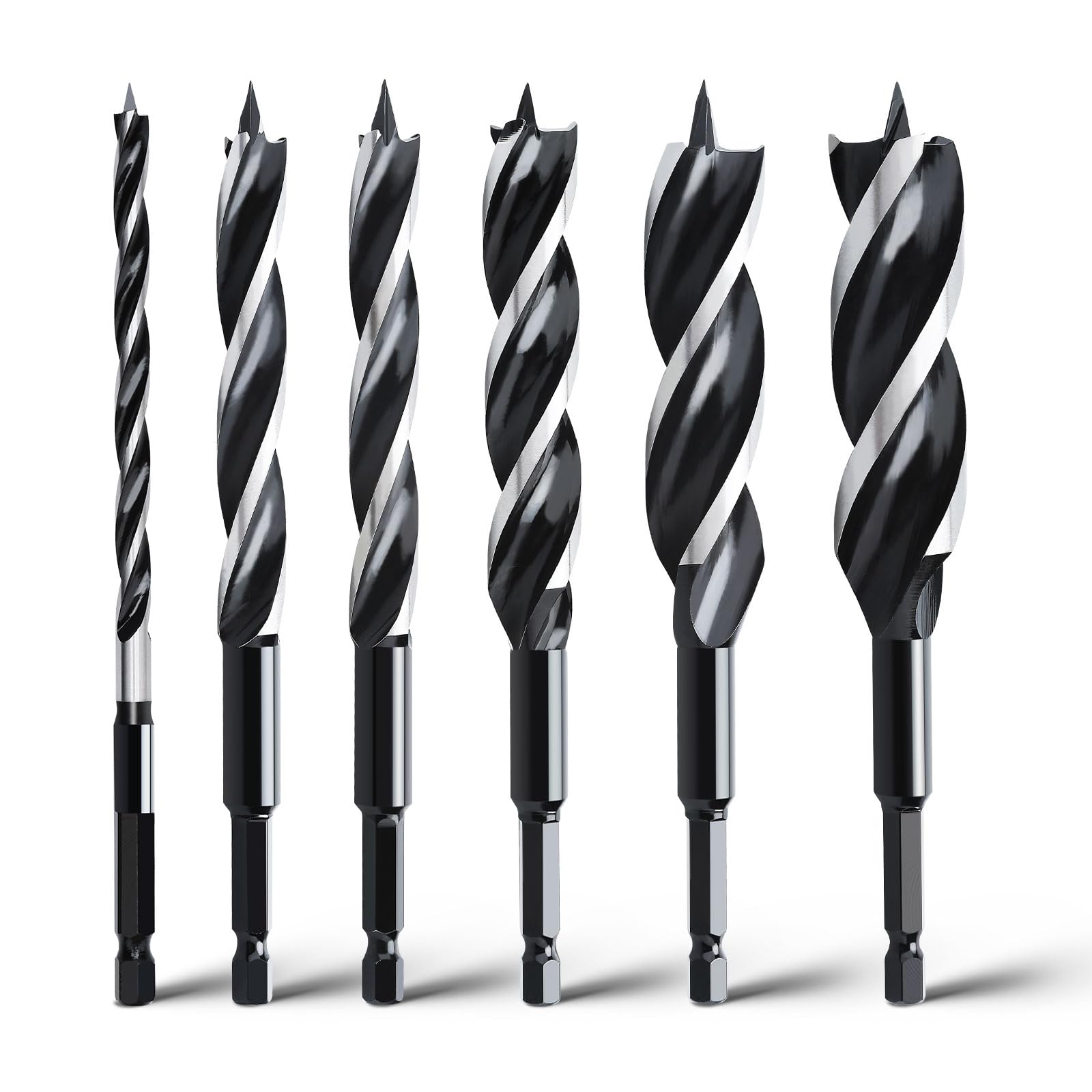 6PCS Auger Drill Bit 18"Long,Quick Change Hex Shank Tri Flute Wood Drill Bit for Soft and Hard Wood,Plastic,Drywall and Composite Materials(1/4",3/8",