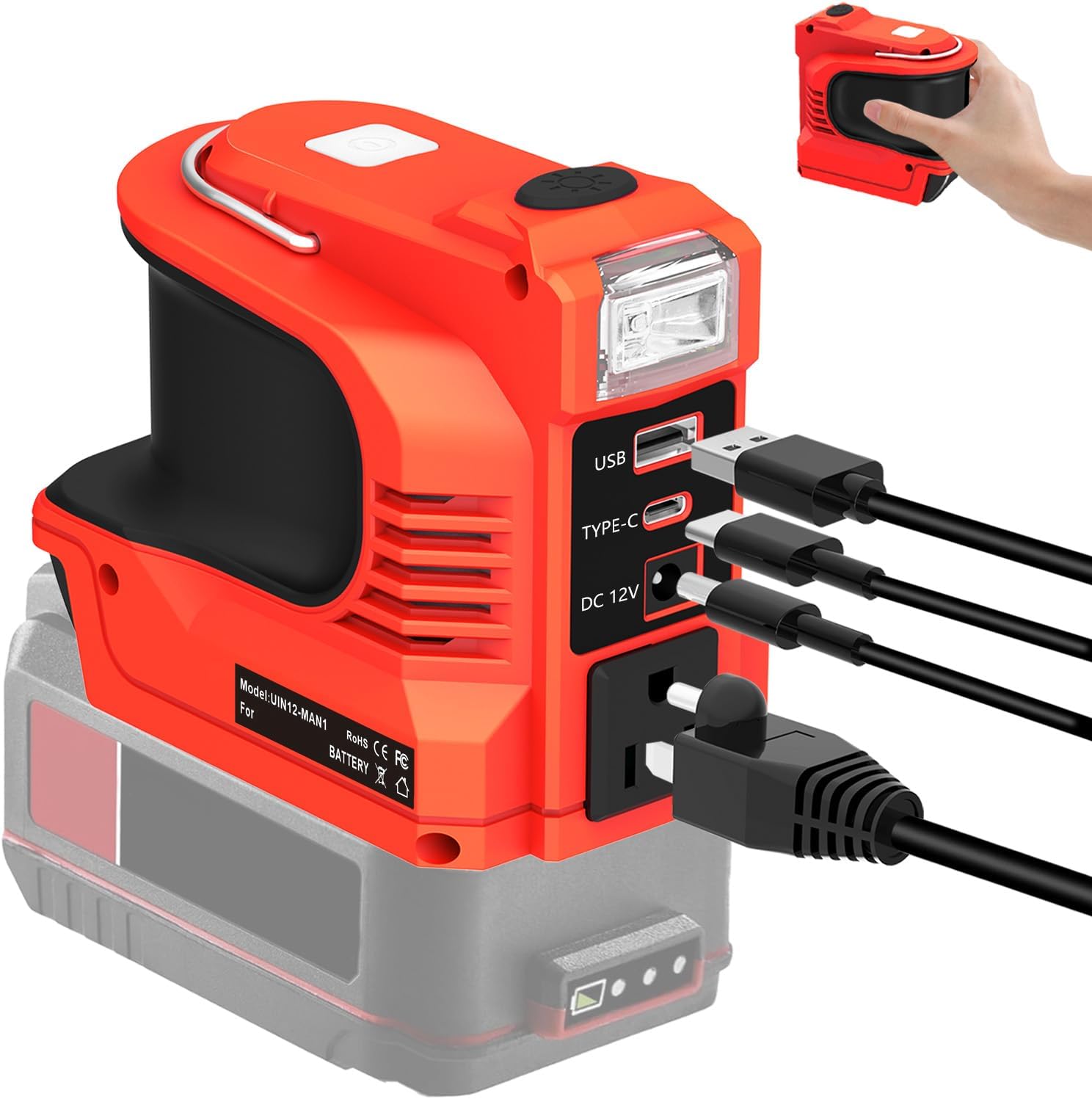 Power Inverter for Bauer 20V Battery,220W Portable Power Supply Inverter DC 20V to AC 120V for Bauer Battery with USB&Type-C&AC Outlet&LED Light