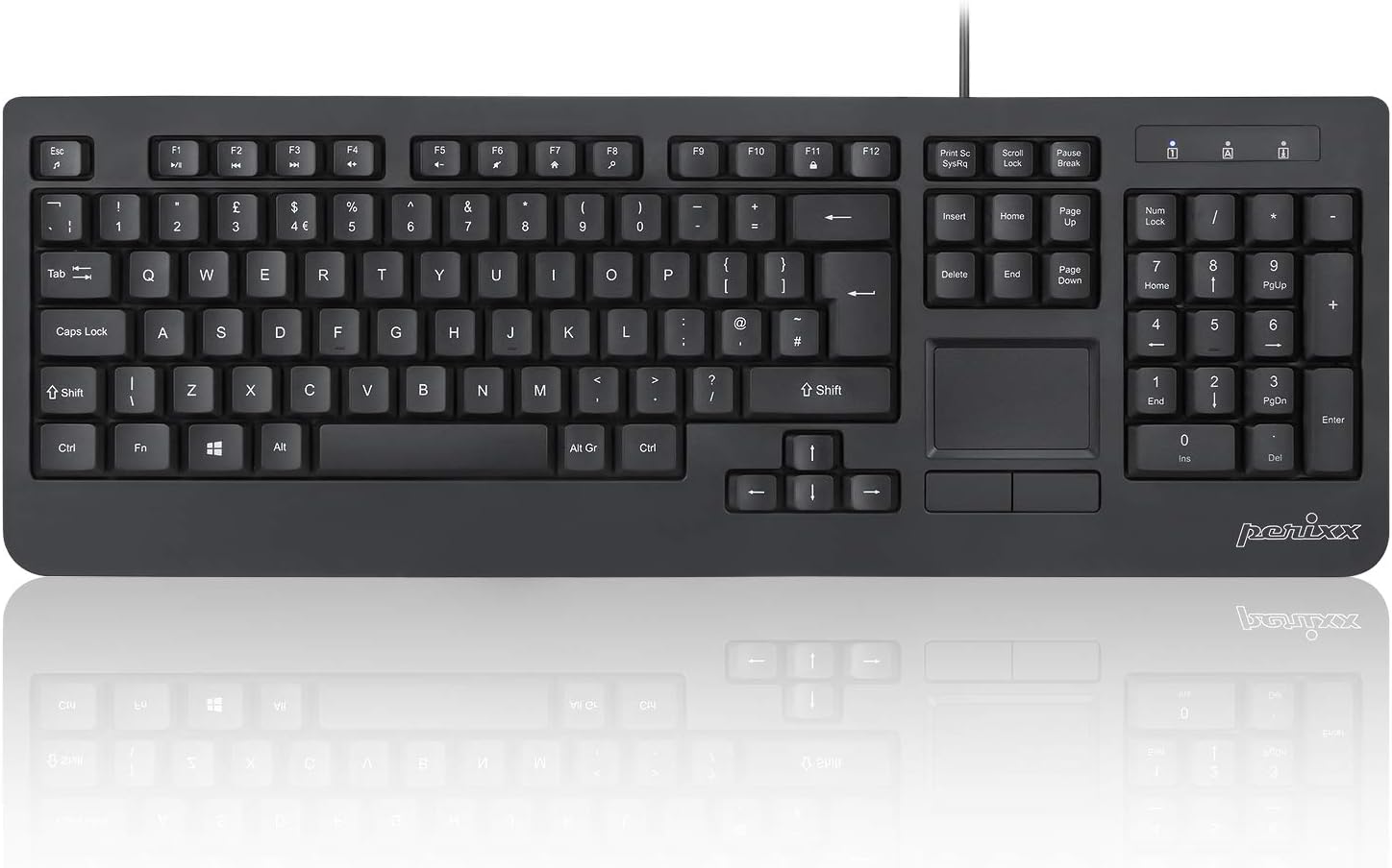 PERIBOARD-513 Wired USB Keyboard with Touchpad and with 10 Hot Keys, Black, UK Layout