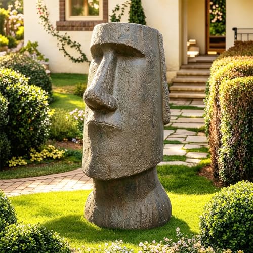 FlowLuxe 35.6 H Moai-Inspired Statue - Easter Island Head Sculpture for Indoor & Outdoor - Iconic Moai Design Statue for Garden Yard Patio Lawn Porch Decor