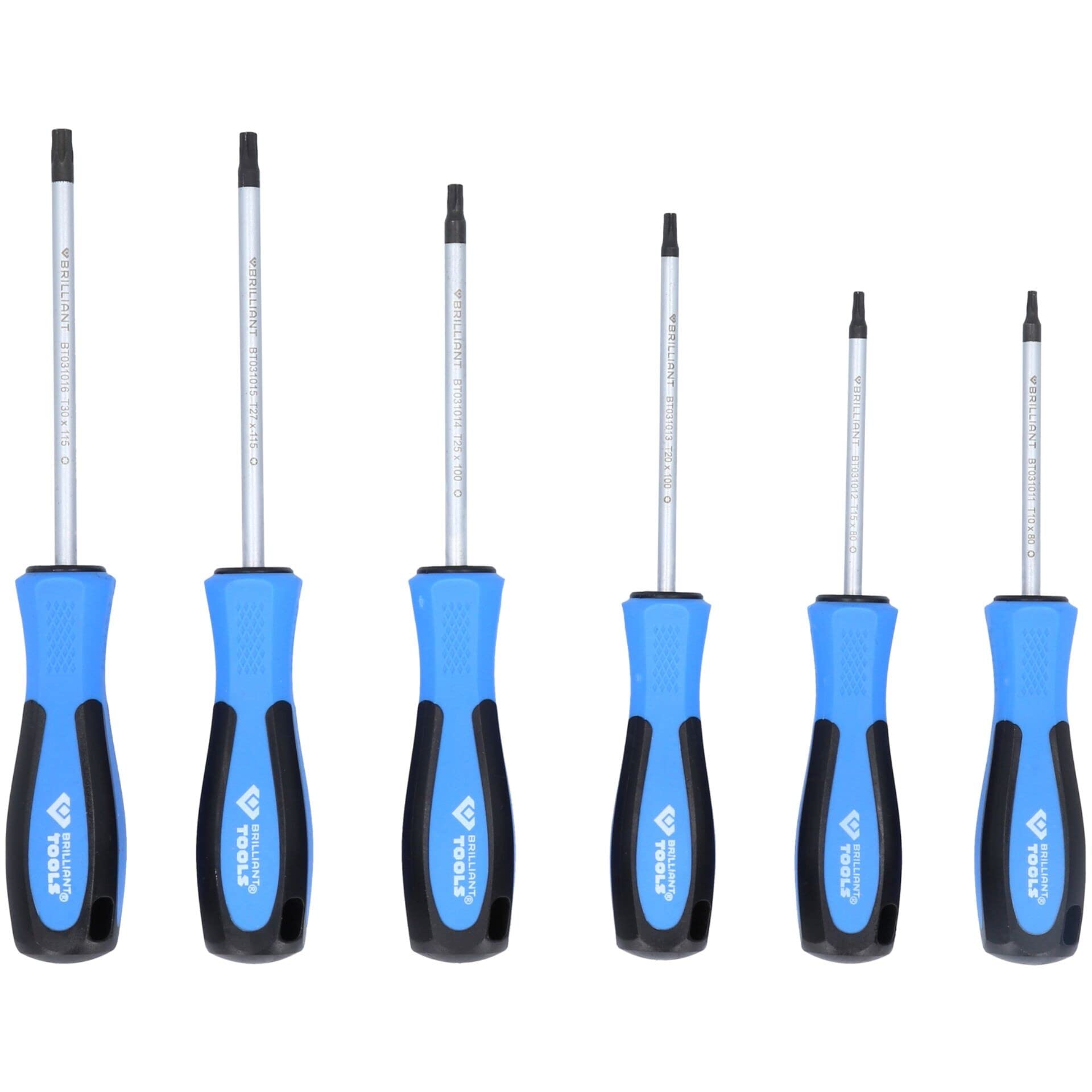 Jeu De 6 Tournevis Torx T10 à T30 BRILLIANT TOOLS - Poignée Ergonomique Bimatière Acier Cr-V