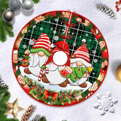 120 Cm Falda De árbol De Navidad Rojo Alfombra, Tapete para Navidad Fiesta De Año Nuevo, (Tres Enanos navideños)